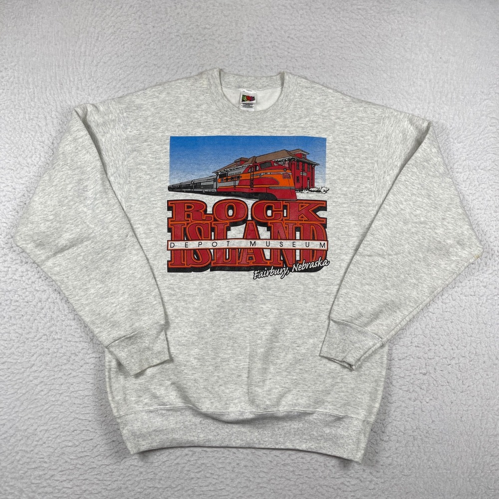 Vintage Sweatshirt Mens Large Gray Rock Island Depot Railroad Museum Nebraska